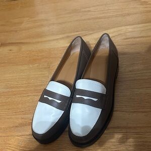 Sezane Brown and White Leather Loafers